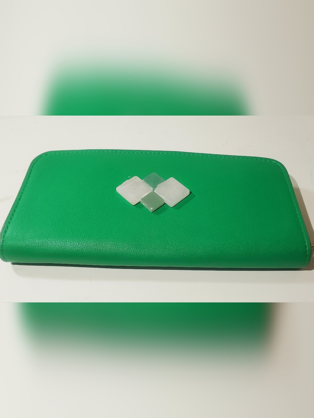 Green Clutch Wallet with Square Stone Accent